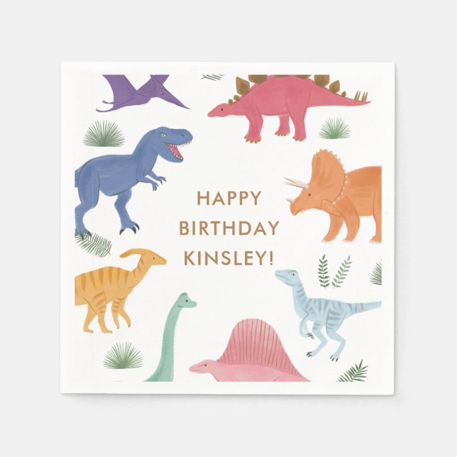 Girl Dinosaur Birthday Party Napkin (Front)