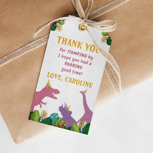 Girl Dinosaur Birthday Party Thank You Tag (Creator Uploaded)