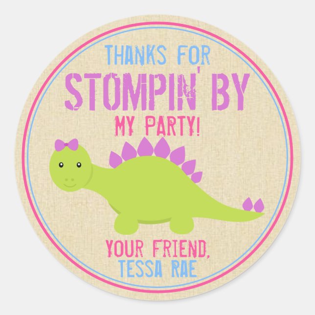 Girl Dinosaur Birthday Stickers Pink Dinosaurs (Front)