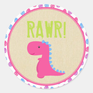 Girl Dinosaur Birthday Stickers Pink Dinosaurs