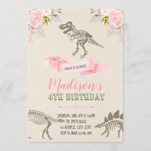 Girl dinosaur party invitation