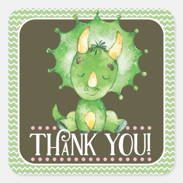 Girl Dinosaur Thank You Sticker (Front)