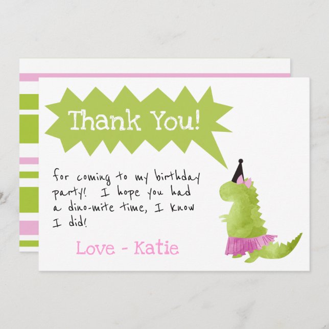 Girl Dinosaur Tutu Thank you Birthday Pink Tutu Invitation (Front/Back)