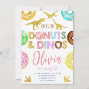 Girl Dinosaurs and Doughnuts Birthday Invitation