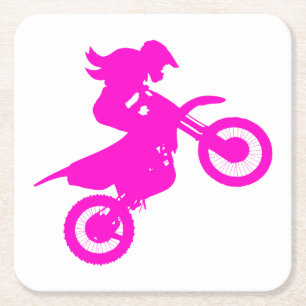 Girl Dirt Bike Square Paper Coaster