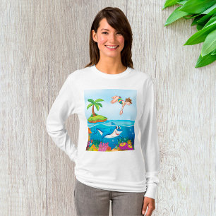 Girl Diving Into Ocean Friendly Shark Coral Reef T-Shirt