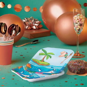 Girl Diving Into The Ocean Paper Plate