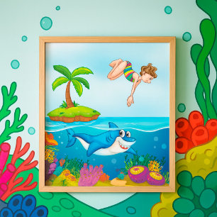 Girl Diving Into The Ocean Poster