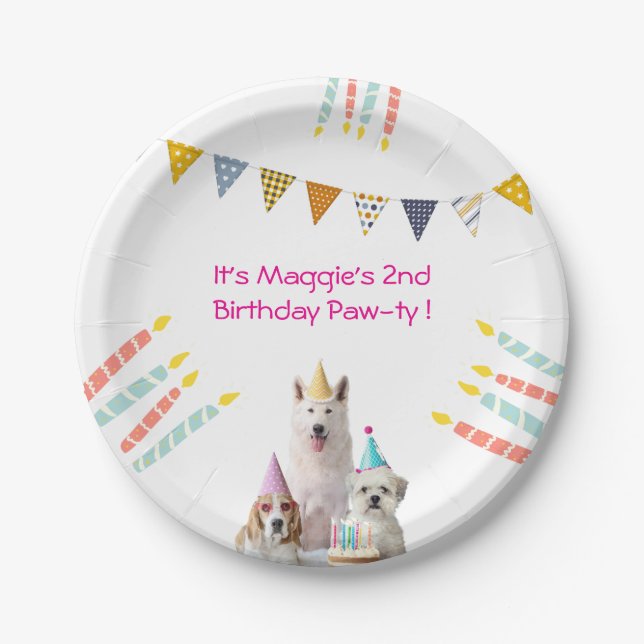 Girl Dog Birthday pink Party Invitation Paper Plate (Front)