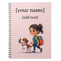 Girl & Dog Notebook – Custom Text