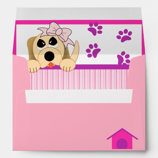 Girl Dog with Bow & Dog House Birthday Envelope (Back (Bottom))