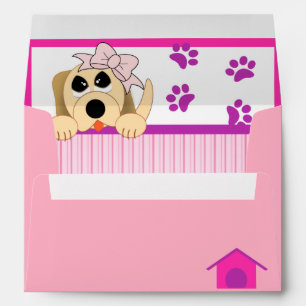 Girl Dog with Bow & Dog House Birthday Envelope