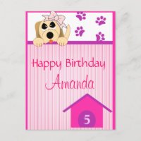 Girl Dog with Bow & Dog House Birthday