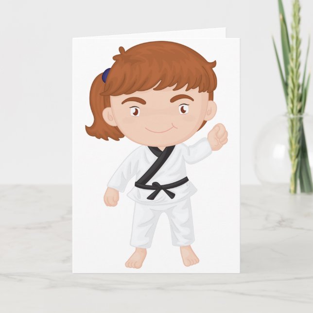 Girl Doing Karate Greeting Cards (Front)
