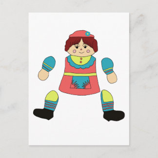 girl doll art articulated paper doll cut out postcard