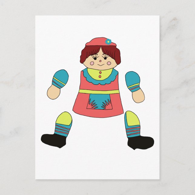 girl doll art articulated paper doll cut out postcard (Front)