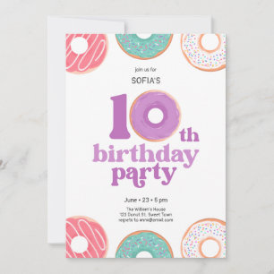 Girl donut 10th Birthday Party Invitation