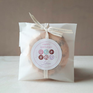 Girl Doughnut and Bow Birthday Party Classic Round Sticker