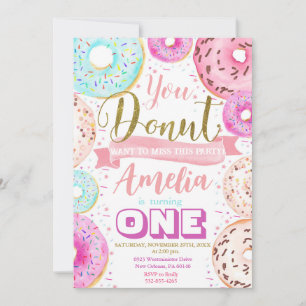 Girl Doughnut Birthday Party, Pink Doughnut Invitation