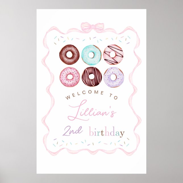 Girl Doughnut Birthday Party Welcome Sign (Front)