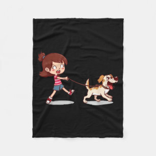 Girl Dragged by Dog Funny Unisex Design for Men Fleece Blanket