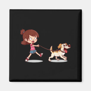 Girl Dragged by Dog Funny Unisex Design for Men Magnet