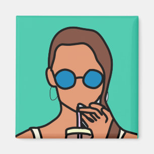 Girl drinking bubble tea modern teen magnet