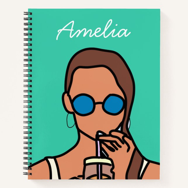 Girl drinking bubble tea modern teen notebook (Front)