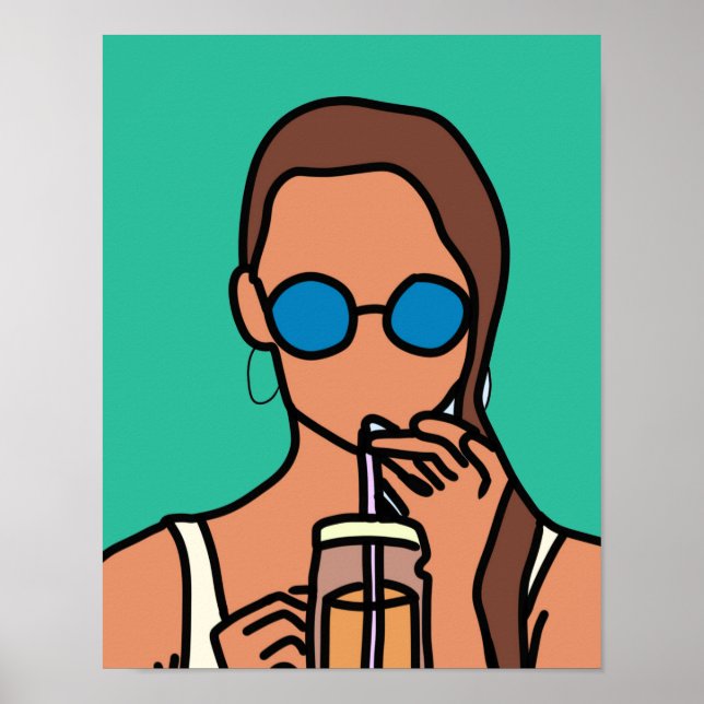 Girl drinking bubble tea modern teen poster (Front)