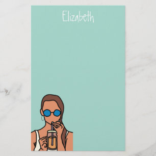 Girl drinking bubble tea modern teen stationery