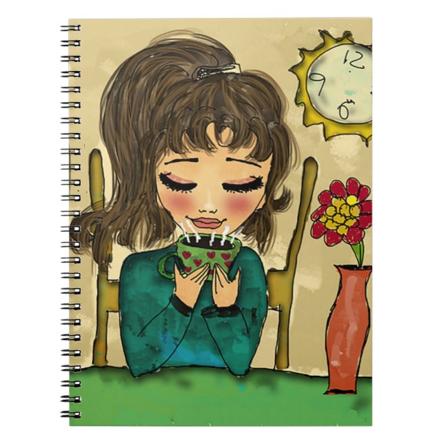 Girl Drinking Hot Chocolate Notebook (Front)