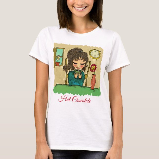 Girl Drinking Hot Chocolate T-Shirt (Front)
