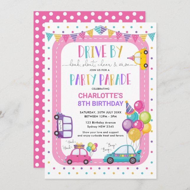 Girl Drive By Birthday Parade Quarantine Party Invitation (Front/Back)