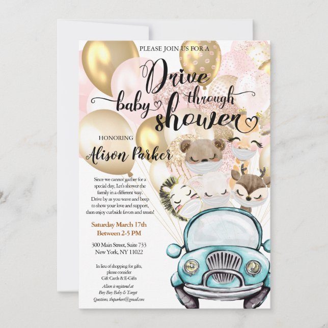 Girl Drive Through Baby Shower | Safari Friends Invitation (Front)