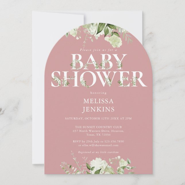Girl Dusty Rose Pink Greenery Letter Baby Shower Invitation (Front)