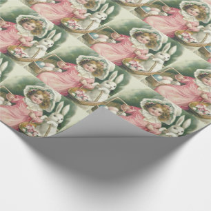 Girl Easter Basket Bunny Coloured Eggs Wrapping Paper