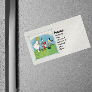 Girl Easter Lilly Gnome Elves Singing Bird Basket Magnetic Business Card