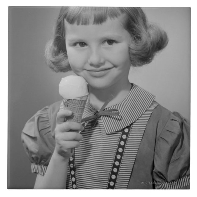 Girl Eating Ice Cream Ceramic Tile (Front)