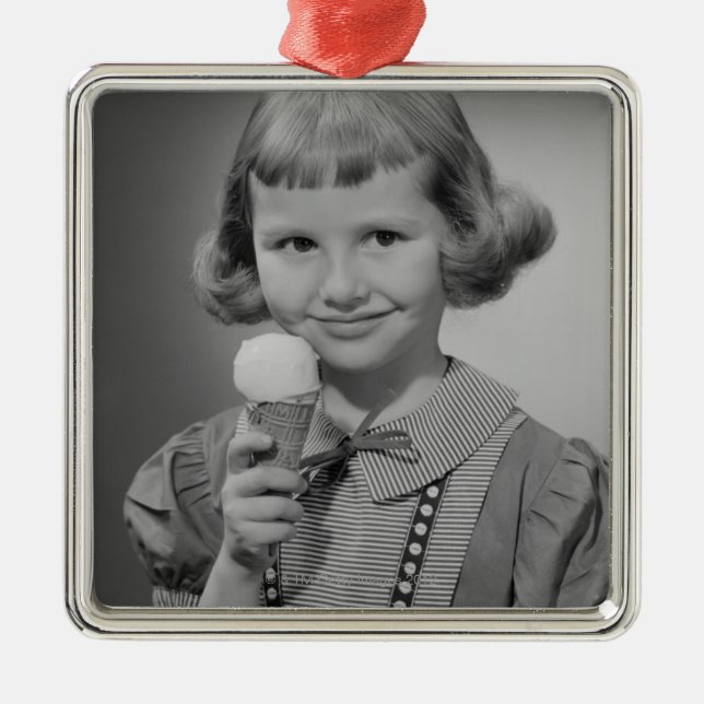 Girl Eating Ice Cream Metal Ornament (Front)