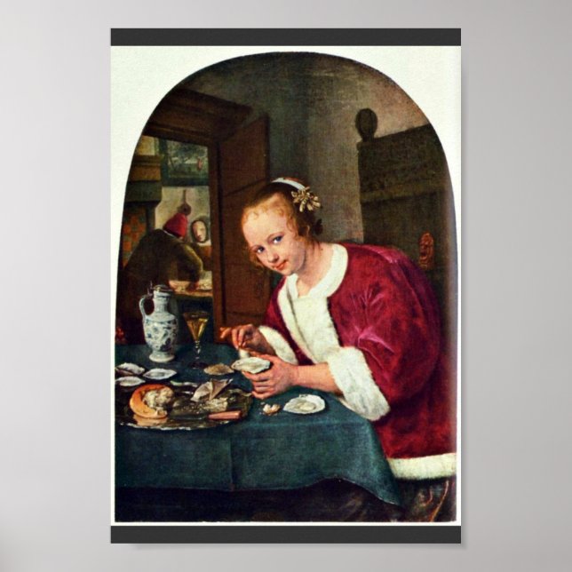 Girl Eating Oysters., Oestereetstertje  By Jan Ste Poster (Front)