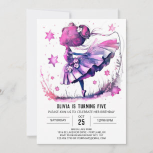 Girl Editable Ballerina Birthday Invitation