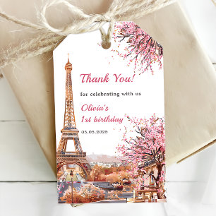Girl Eiffel Tower Paris 1st Birthday Gift Tags