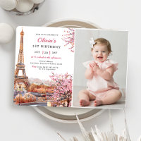Girl Eiffel Tower Paris 1st Birthday Photo