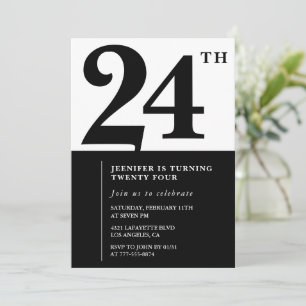 Girl Elegant 24th birthday invitation Black White