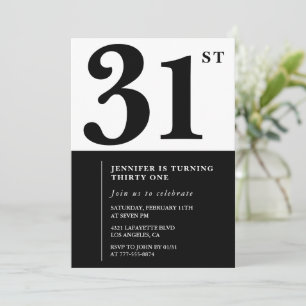 Girl Elegant 31st birthday invitation Black White