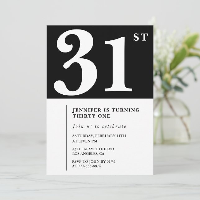 Girl Elegant 31st birthday invitation Chic Simple (Standing Front)