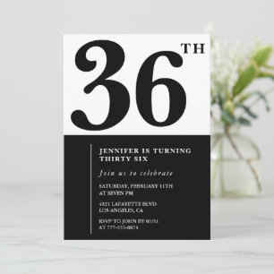 Girl Elegant 36th birthday invitation Black White 