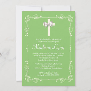 Girl Elegant Baptism Christening Elegant Cross Invitation