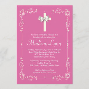 Girl Elegant Baptism Christening Elegant Cross Invitation