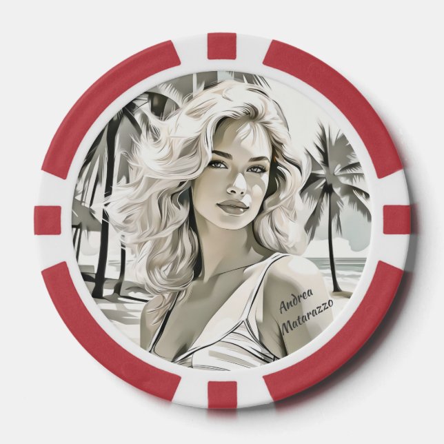 Girl Elegant in Black and White Poker Chips (Front)